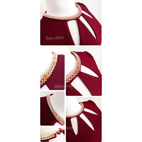 Burgundy Gold Chain High Neck Cutout Bodycon Dress - Picture 4 of 8